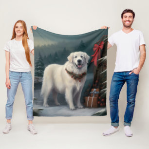 Couverture Polaire Chien des Grands Pyrénées dans la neige de Noël
