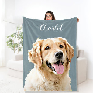 Couverture Polaire Chien d'or retriever personnalisé Chien dessiné pe