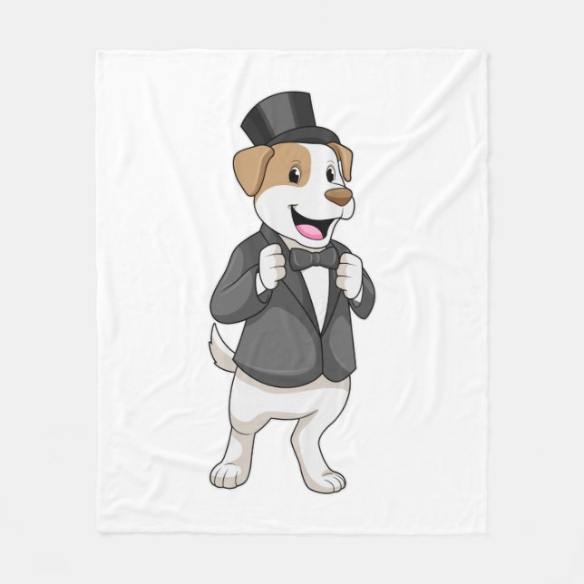 Couverture Polaire Chien en tenue de marié avec ruban (Devant)