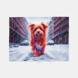 Couverture Polaire Chien errant perdu dans la route blanche enneigée 