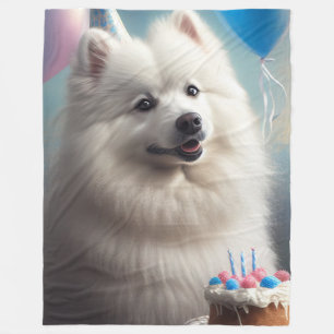 Couverture Polaire Chien esquimau américain avec ballons anniversaire