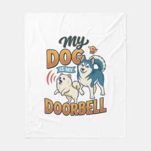 Couverture Polaire Chien Est Sonnette Aboie Blanc Bleu_1
