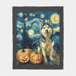 Couverture Polaire Chien Husky Sibérien Mignon Halloween Jack O Lante
