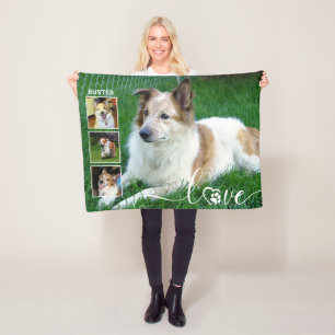 Couverture Polaire Chien LOVE 4 Photo Empreinte de patte Nom du coeur