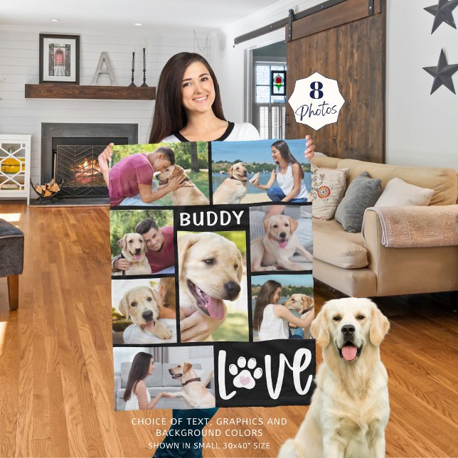 Couverture Polaire Chien LOVE 8 Photo Collage Empreinte de patte pers (Créateur téléchargé)