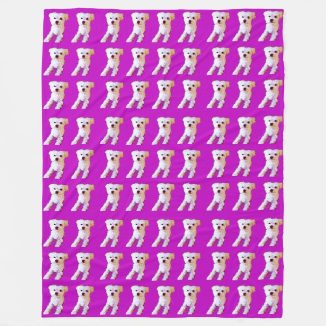 Couverture Polaire Chien mauve maltais mignon Cuddle blanc 4Winston (Devant)