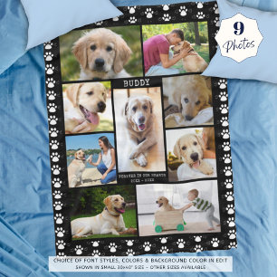 Couverture Polaire Chien Memorial Photo Collage Paws Coeurs Noirs
