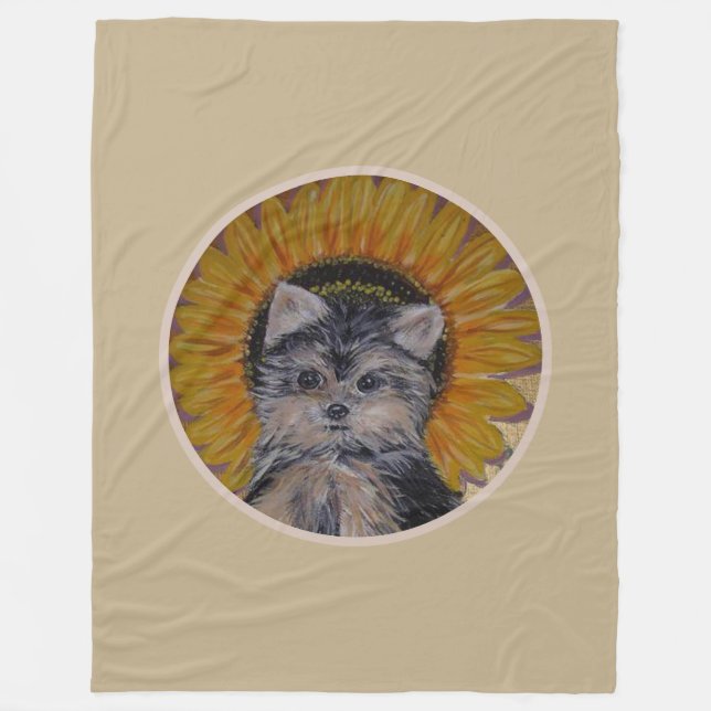 Couverture Polaire Chien mignon, tournesol sur beige clair (Devant)