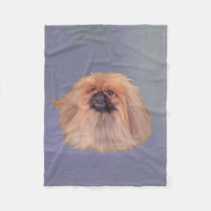 Couverture Polaire Chien Pékinois sur Fond Bleu