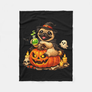 Couverture Polaire Chien pug citrouille jack o lantern halloween