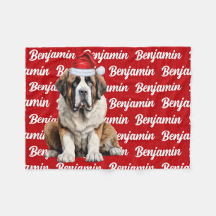 Couverture Polaire Chien Saint-Bernard avec motif de nom Noël