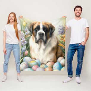 Couverture Polaire Chien Saint-Bernard avec œufs de Pâques de vacance