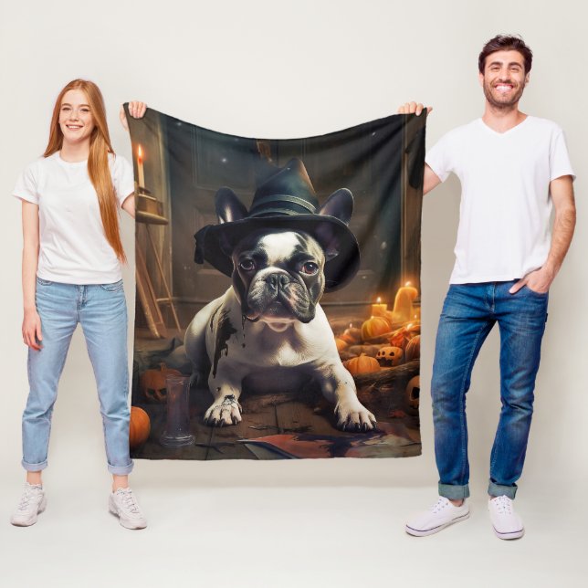 Couverture Polaire Chien-taureau Citrouille Halloween effrayant (En situation)