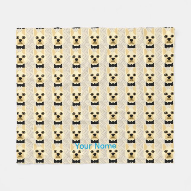 Couverture Polaire Chien-taureau français avec Bowtie, Herringbone be (Devant (Horizontal))