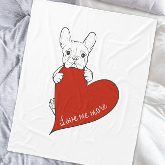 Couverture Polaire Chien-taureau français mignon au coeur rouge