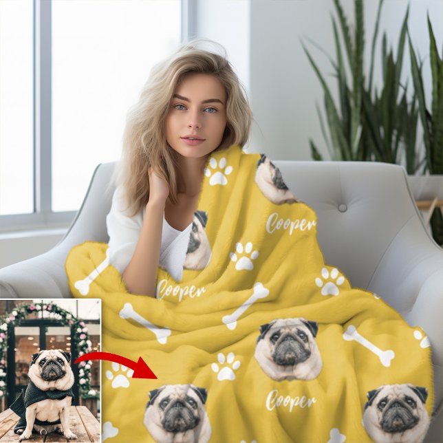 Couverture Polaire Chien-taureaux français, Animal Personnalisé Jaune (Créateur téléchargé)
