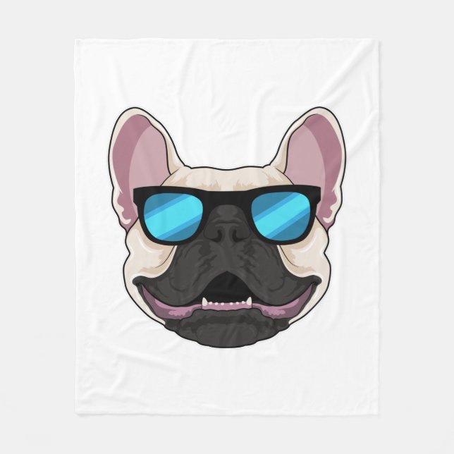 Couverture Polaire Chien-taureaux français avec lunettes de soleil (Devant)