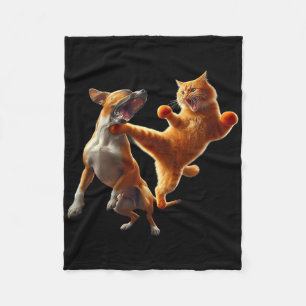 Couverture Polaire Chien Vs Chat Kick Boxing Combattant Drôle Chat Je
