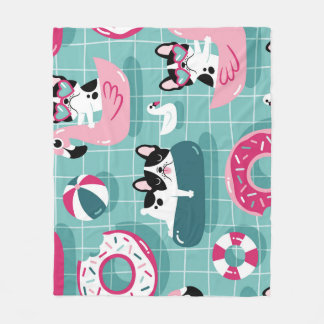 Couverture Polaire Chiens avec flotteurs de piscine, motif vintage.
