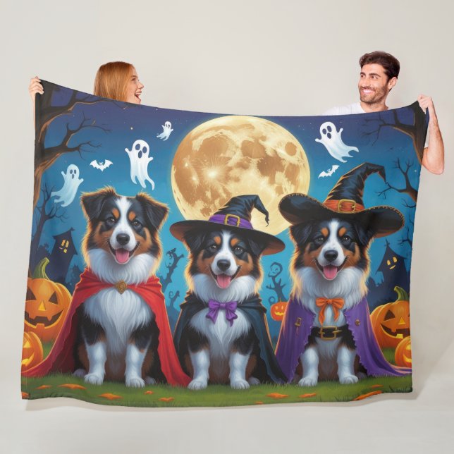 Couverture Polaire Chiens bergers australiens Citrouille Halloween dr (En situation)
