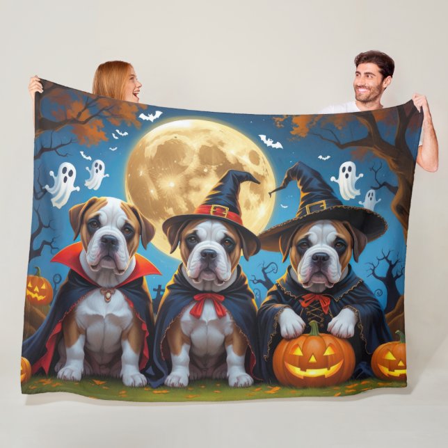 Couverture Polaire Chiens Bullmastiff Citrouille Halloween Drôle (En situation)