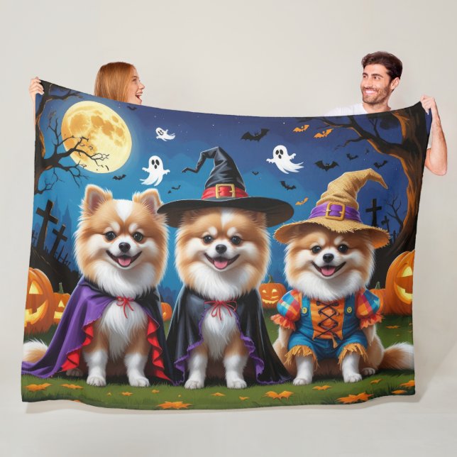 Couverture Polaire Chiens de Poméranie Citrouille Halloween Funny (En situation)