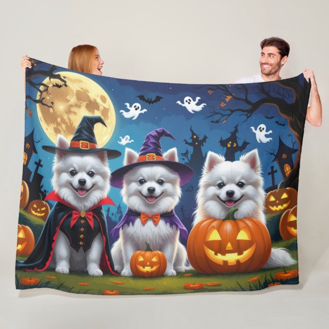 Couverture Polaire Chiens Esquimaux Américains Citrouille Halloween D (En situation)