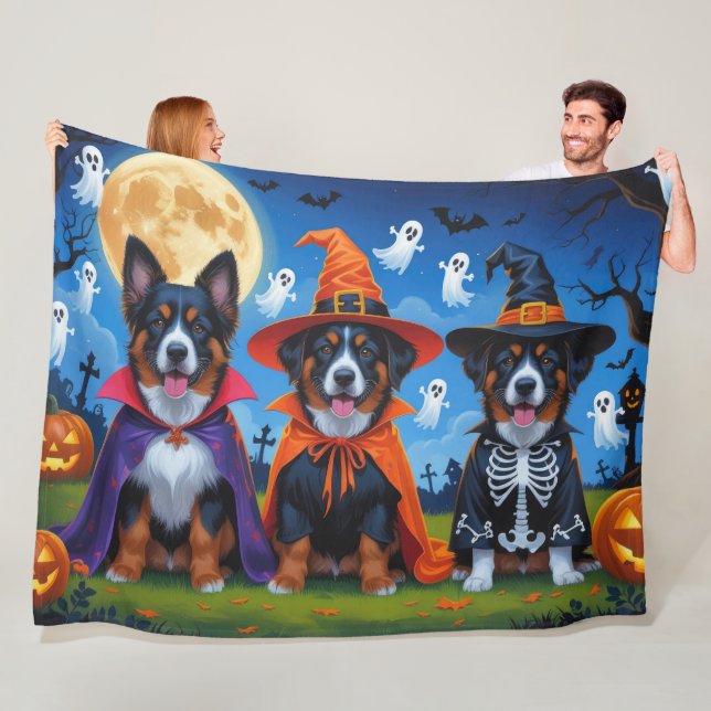 Couverture Polaire Chiens Malinois Belges Citrouille Halloween Drôle  (En situation)