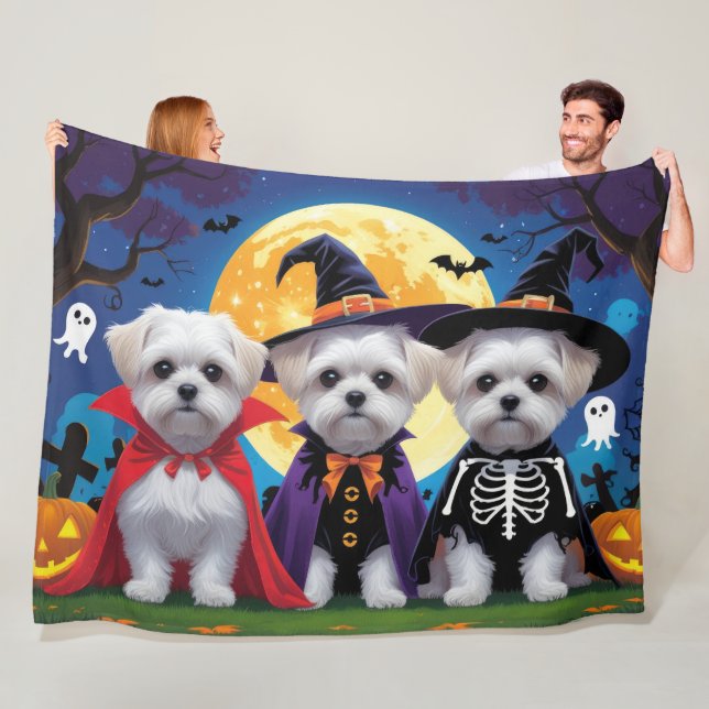 Couverture Polaire Chiens maltais Citrouille Halloween drôle (En situation)