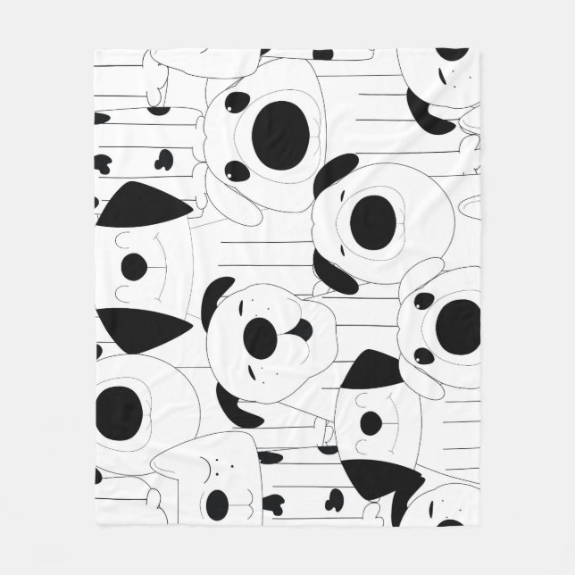 Couverture Polaire Chiens mignons : dessin animé noir, blanc. (Devant)