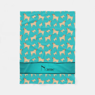 Couverture Polaire Chiens nommés personnalisés de carlin de turquoise