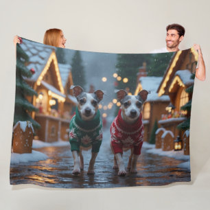 Couverture Polaire Chiens Rat Terrier Noël Neige Fêtes
