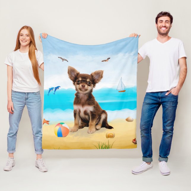 Couverture Polaire Chihuahua Dog sur la plage (En situation)