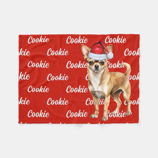 Couverture Polaire Chihuahua Père Noël Chien avec un nom personnalisé (Devant (Horizontal))