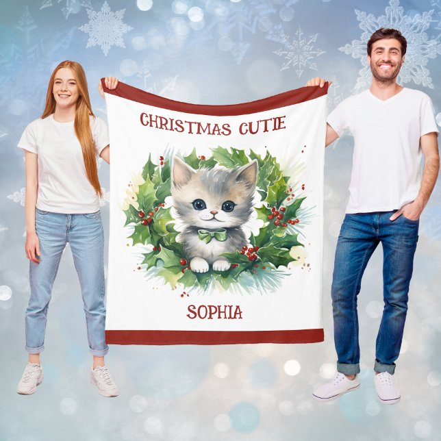 Couverture Polaire Child's Christmas Blanket With Kitten and Name  (Child's Christmas Blanket With Kitten and Name)