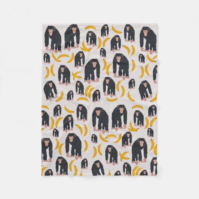 Couverture Polaire Chimpanzé singe et Motif bananier (Devant)