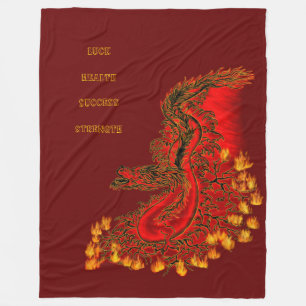 Couverture Polaire Chine Dragon rouge et or design