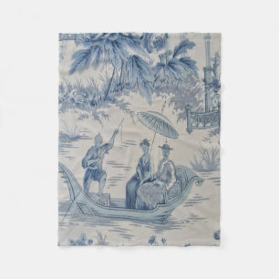 Couverture Polaire Chinoiserie bleue et blanche Oriental