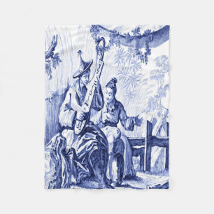 Couverture Polaire Chinoiserie bleue et blanche Oriental