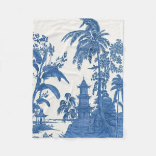 Couverture Polaire Chinoiserie bleue et blanche Oriental