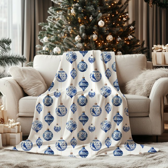 Couverture Polaire Chinoiserie Blue Ornament Christmas  (Chinoiserie Ornaments Christmas Blanket)