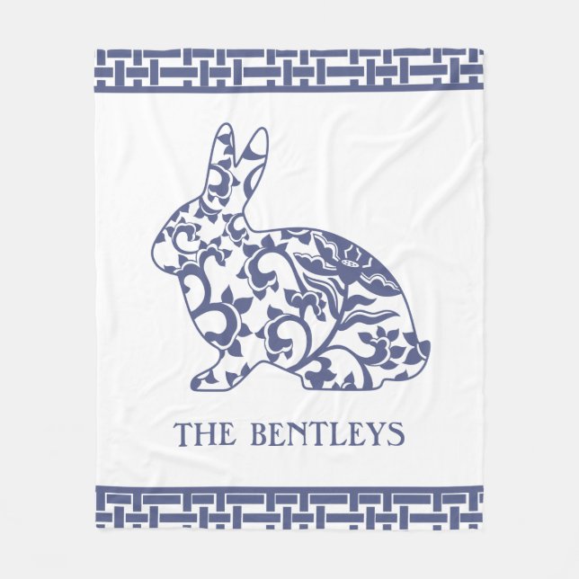 Couverture Polaire Chinoiserie Bunny Rabbit Blanche polaire (Devant)