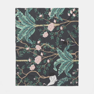 Couverture Polaire Chinoiserie Oiseaux exotiques : Mur de bananier Vi