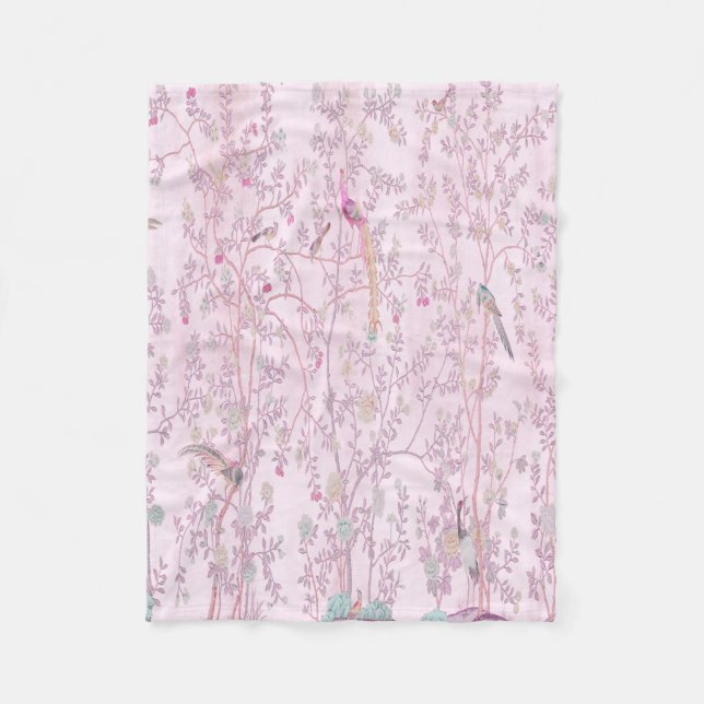 Couverture Polaire Chinoiserie rose (Devant)