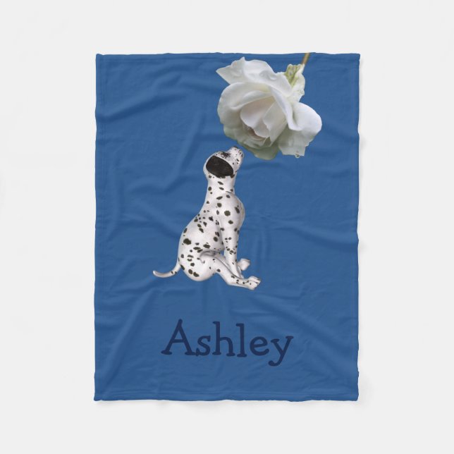 Couverture Polaire Chiot dalmate Et Motif Rose (Devant)