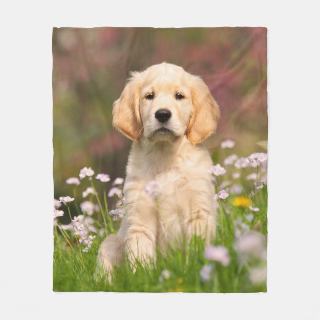 Couverture Polaire Chiot de la belle Golden Retriever en fleurs (Devant)
