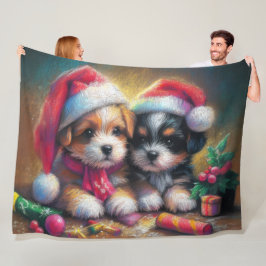Couverture Polaire Chiots de Noël Dur Pastel