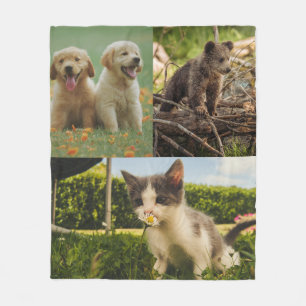 Couverture Polaire Chiots, ourson et chaton Nature Plaid en molleton