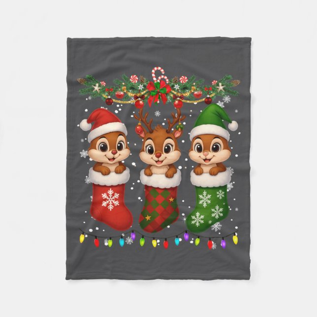 Couverture Polaire Chipmunk In Christmas Socks Lights Chipmunk Xmas L (Devant)