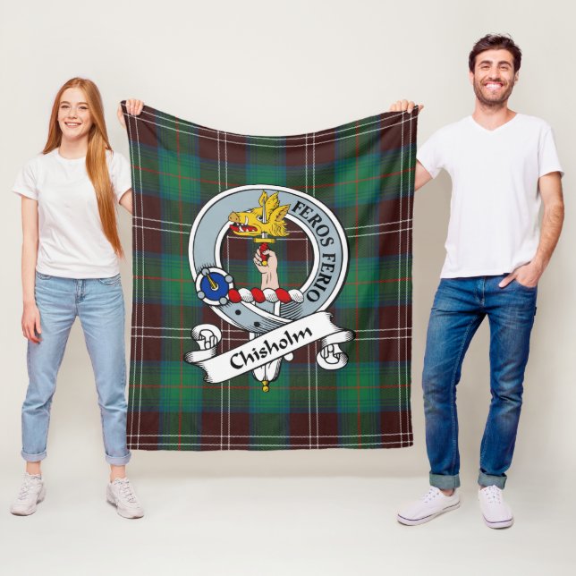 Couverture Polaire Chisholm Chasse Ancien Clan Badge Tartan Plaid (En situation)